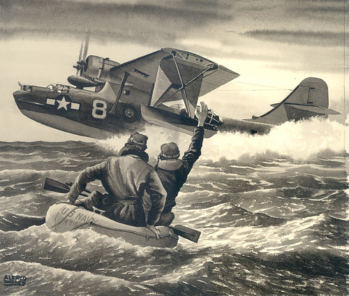 Consolidated PBY-5A Catalina Landing to Rescue Pilots in Life Raft ©  Robert Sullivan