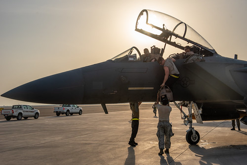 McDonnell Douglas (now Boeing) F-15E Strike Eagles arrive at ADAB ©  Robert Sullivan