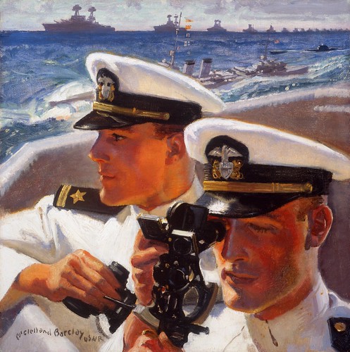 Two Naval Officers Shooting the Sun by McClelland Barclay; 1941 ©  Robert Sullivan