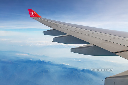 Flight of Airbus A340 of Turkish Airlines over the Himalayas, India, Sept 2019 ©  Phuket@photographer.net