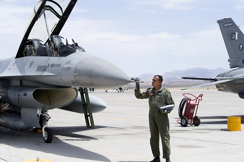Post flight inspection on a General Dynamics (its aviation unit now part of Lockheed Martin) F-16 
