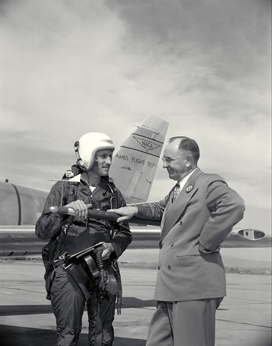 NACA Test Pilot George Cooper is pictured alongside Smith DeFrance, Ames' first and longest-serving director. ©  Robert Sullivan