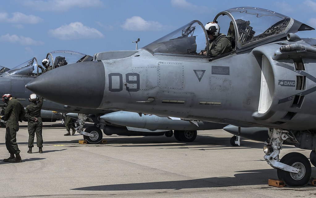 : Post-flight maintenance checks on McDonnell Douglas (now Boeing) AV-8B 
