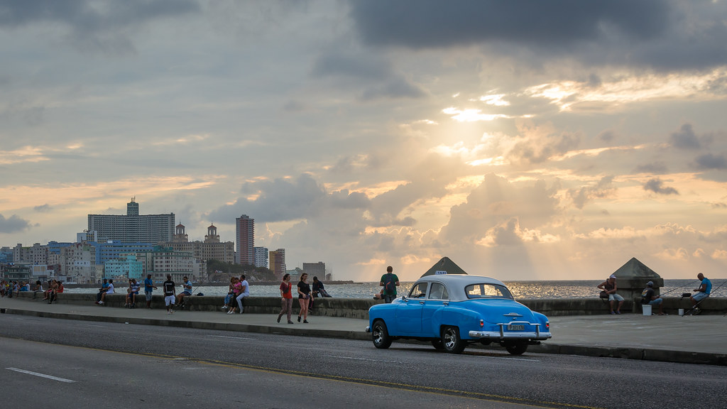 : Blue Car on the Malecon