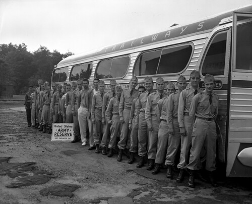 Army Reserves boarding bus in Tallahassee ©  Florida Memory