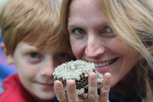 Seirian Sumner with wasp nest and son! ©  foam