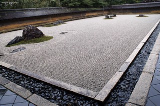 Rock Garden (karesansui, 枯山水, dry landscape) of Ryoanji Temple (龍安寺 or 竜安寺 , Ryōanji), Kyoto, Japan