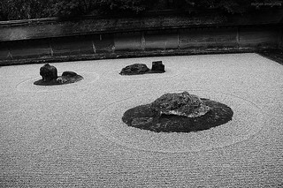 Close-up of the Rock Garden (karesansui, 枯山水, dry landscape) of Ryoanji Temple (龍安寺 or 竜安寺, Ryōanji), Kyoto, Japan
