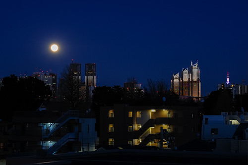 Sunlit Shinjuku at Moonrise ©  Kirill Skorobogatov