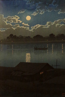 Hasui Kawase  (?; 18 maggio 1883 – Ōta, 7 novembre 1957) Luna sul fiume Arakawa ad Akabane - serie venti vedute di Tokyo (1929)- Museo delle Belle Arti di Boston - esposizione “Hokusai, Hiroshige, Hasui. Viaggio nel Giappone che cambia” Pinacoteca Agnelli