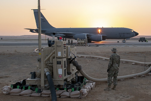 332nd Expeditionary Logistics Readiness Squadron, refuels a Boeing KC-135A-BN 