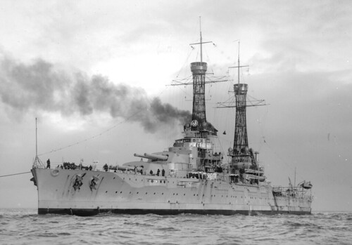 USS Nevada in 1925, probably during visit to Australia, prior to the removal of her cage masts. ©  Robert Sullivan