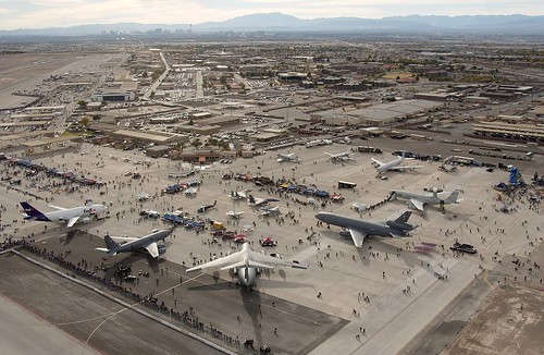 An aerial view of the flightline shows the city of Las Vegas in the distance during Aviation Nation 2006. ©  Robert Sullivan
