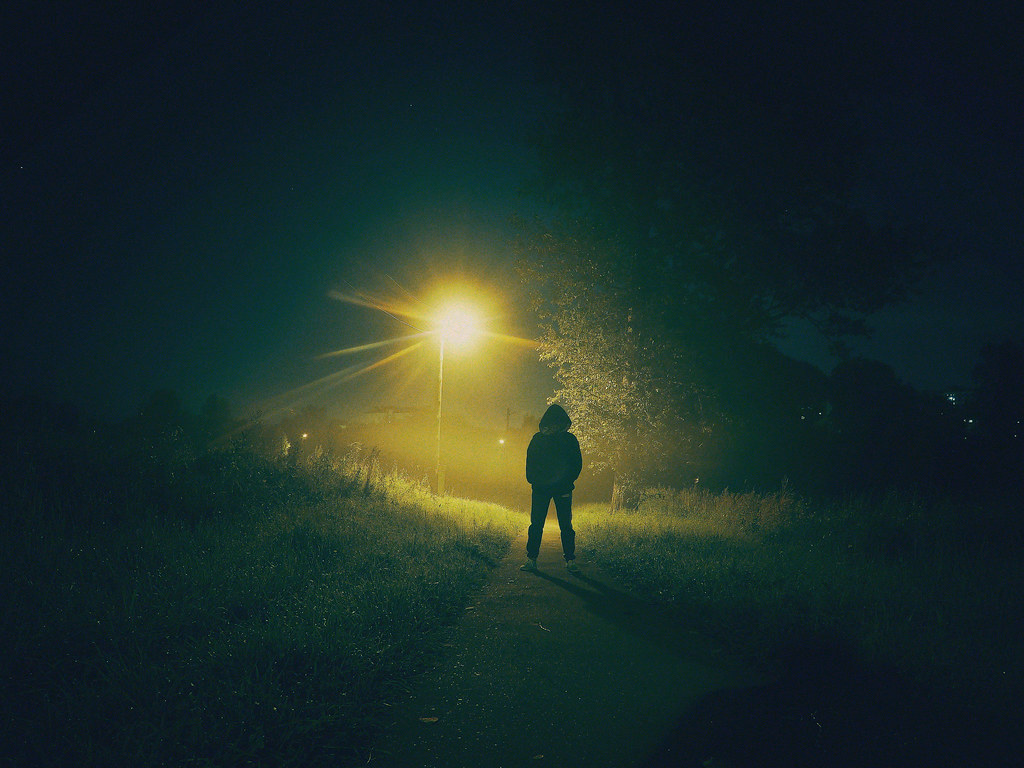: Walking in the fog at night