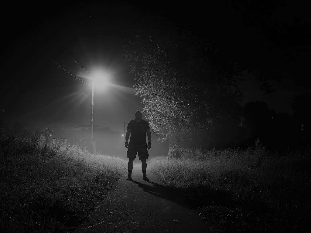 : Walking in the fog at night_
