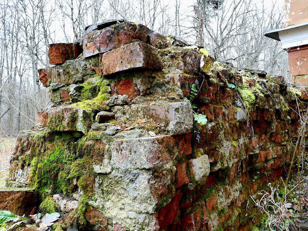 : Red bricks and moss. Slow decay