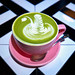 Matche Latte Art on Chevron Background in Taipei Cafe