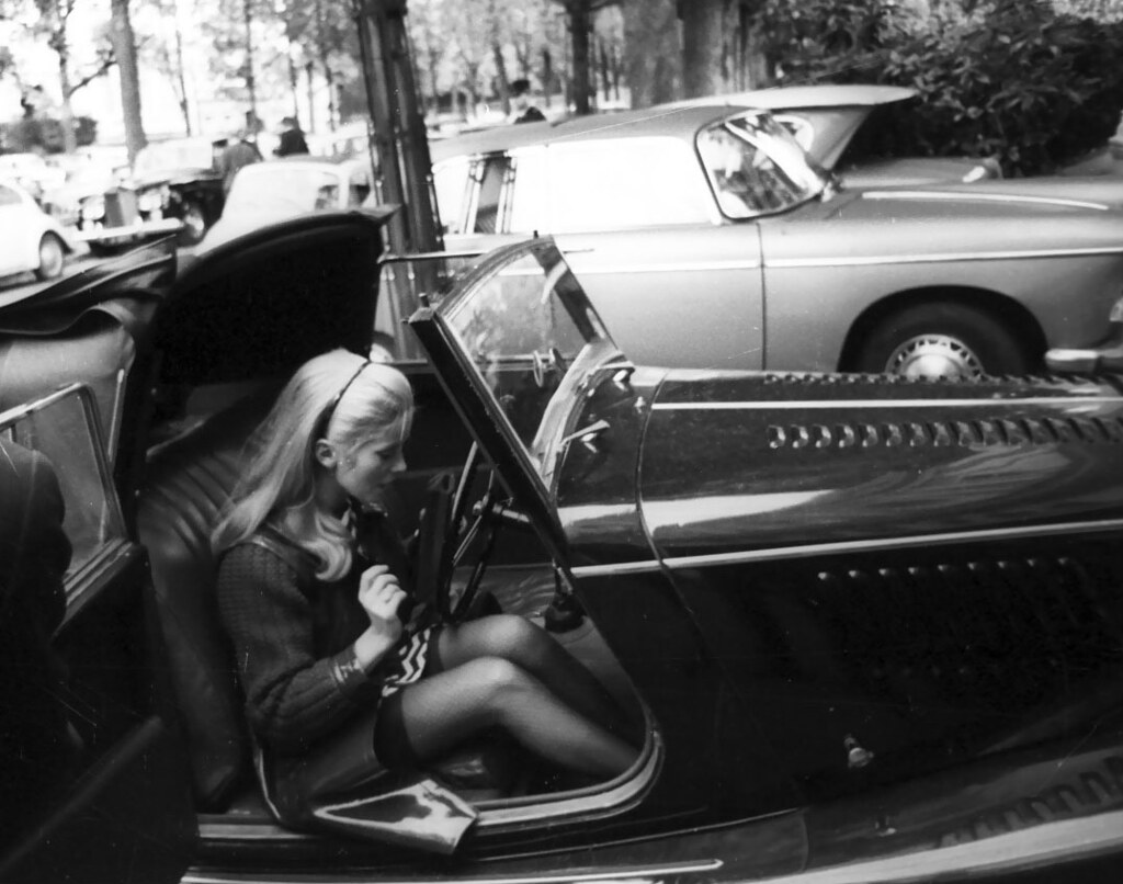 : Catherine Deneuve in her Morgan roadster in 1967