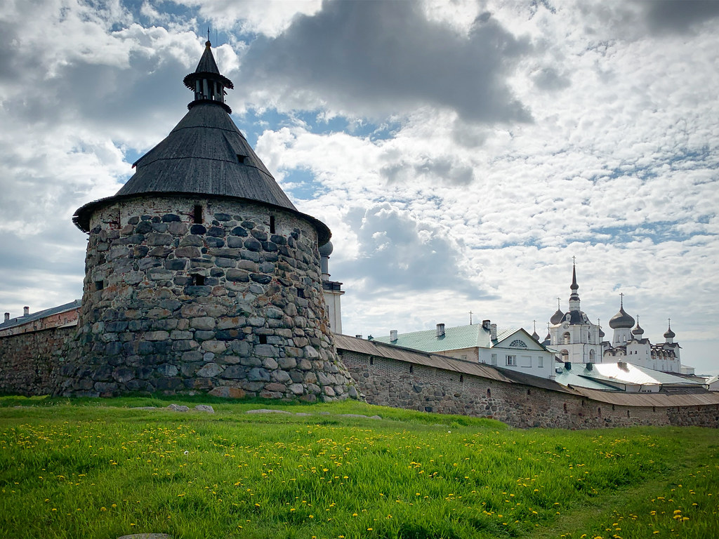 : Old defensive tower on the hill in Solovetski monastery, Solovki, Russia, June 2019