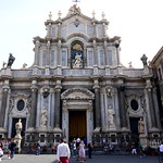 Façade de Giovanni Battista Vaccarini, 1736, cathédrale Sant'Agata, piazza del Duomo, Catane, Sicile, Italie.