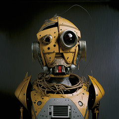 Prompt used: portrait photo of a crash test droid