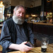 DSC_0662 The George and Vulture English Pub Pitfield Street Shoreditch London MGS with his Ernest Hemingway Grey Beard with pint of Guinness Stout Beer