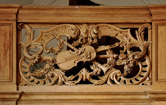 Tournehem-sur-la-Hem, Pas-de-Calais, Église Saint-Médard, organ gallery, woodwork, detail