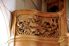 Tournehem-sur-la-Hem, Pas-de-Calais, Église Saint-Médard, organ gallery, woodwork, detail