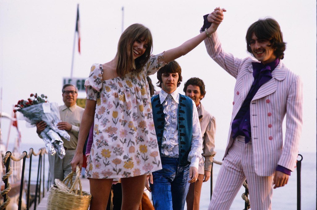 : Jane Birkin, Ringo, and George Harrison at the Cannes Film Festival premiere of Wonderwall, May 17, 1968