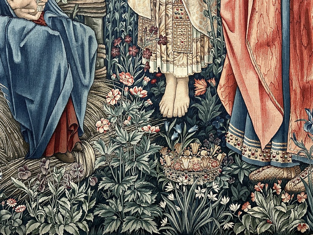 : The Adoration of the Magi, tapestry (1902). Designed by Edward Burne Jones and John Henry Dearle  detail