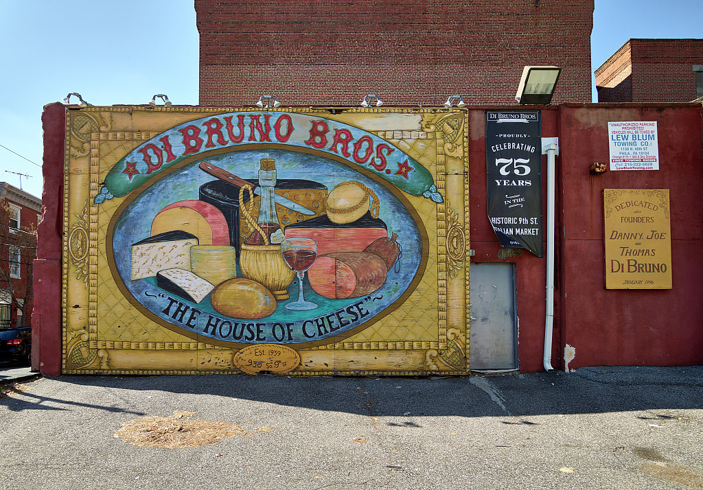 : Wall art advertising the Di Bruno Brothers' cheese shop in the south Philadelphia neighborhood, home to a large Italian-American community in Philadelphia, Pennsylvania (LOC)