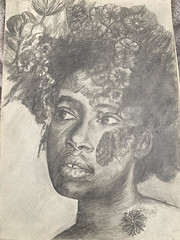 Black Flower Girl, 2019. Pencil on paper. 21 cm x 29.7 cm