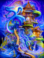 RAINBOW TOWER LIBRARY CASTLE PALACE LABYRINTH STAIRWAY WATERFALL ISLAND CONTINENT FANTASY SURREAL PSYCHEDELIC FLOWER LIFE HEAVEN AURA BUTTERFLY CAT TURTLE EARTH WATER FIRE AIR SPIRIT ELEMENTAL BALANCE DRAGON SPIRIT GUARDIAN #RAINBOW #TOWER #LIBRARY #CASTL