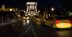 Taxis coming and going on Széchenyi Chain Bridge. Budapest, Hungary