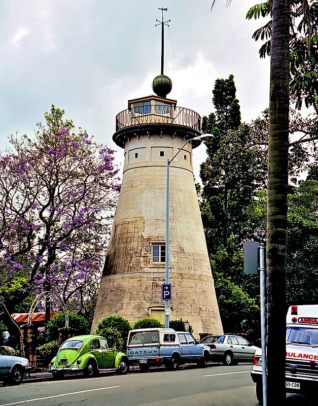 October 1995 - Historic windmill tower (circa late 1820's - oldest windmill in Australia) in Wickham Terrace, Brisbane, Queensland, Australia<br/>© <a href="https://flickr.com/people/88572252@N06" target="_blank" rel="nofollow">88572252@N06</a> (<a href="https://flickr.com/photo.gne?id=19914887019" target="_blank" rel="nofollow">Flickr</a>)