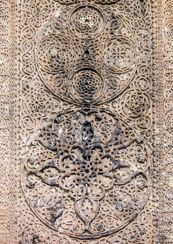 Detail of stone carved Armenian khachkar tomb marker