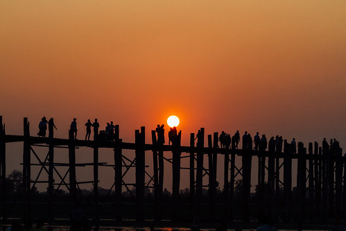Sunset Behind U Bein Bridge, Mandalay Myanmar