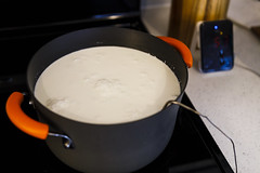 0323 Big pot of milk cooking on the stove