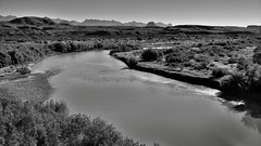 A Turn in the Rio Grande with a Big Bend Backdrop (Black & White, Big Bend National Park)