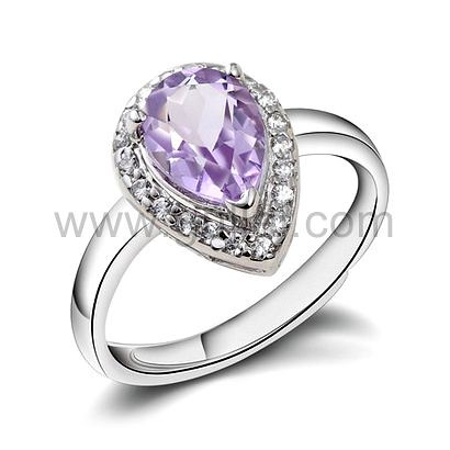 gullei.com Custom Name Amethyst Silver Unique Promise Ring for Her