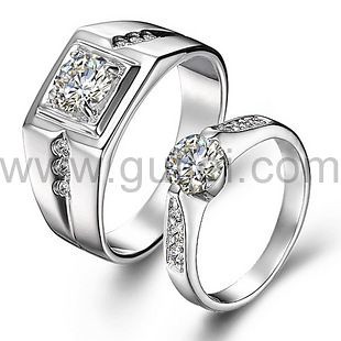 gullei.com Silver High Grade Crystal Diamond Engravable Wedding Rings Set