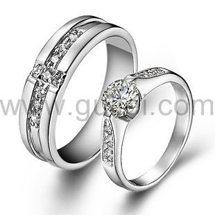 gullei.com Sterling Silver Cubic Zirconia Engravable Wedding Pair of Rings