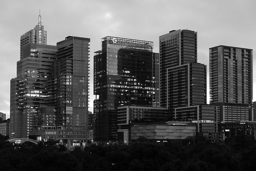 Downtown Austin Buildings at Sunrise (Black and White)
