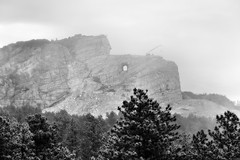 A Minimialistic Image of the Crazy Horse Memorial and Thunderhead Mountain Hidden in the Clouds (Black & White)