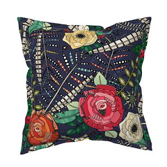 boho winter floral midnight serama throw pillow