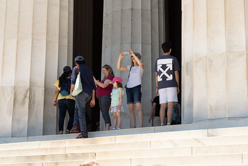 Tourists at the Lincoln Memorial