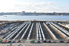 Train yard by the water