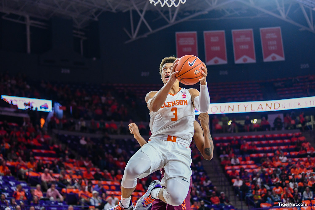 Clemson Basketball Photo of Chase Hunter and Virginia Tech