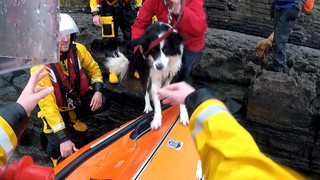 Rescue of 6 people and 2 dogs cut off by the tide at Nash Point