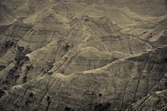 Eroded Buttes on an Overcast Day (Black & White, Badlands National Park)